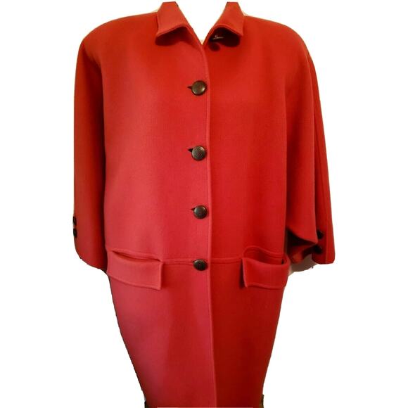Vintage Rare OSCAR DE LA RENTA Oversized Coat Womens Red Wool Overcoat size 4 - Picture 1 of 9